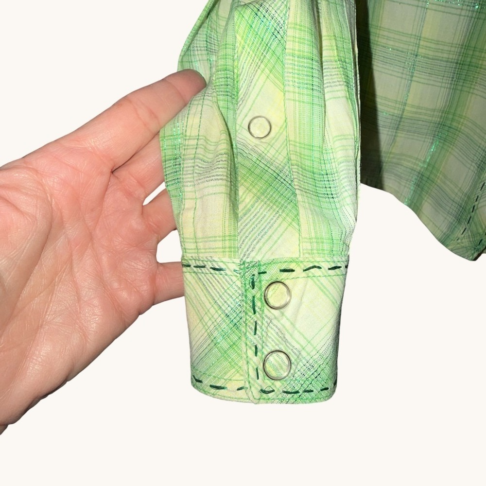 Panhandle Slim Green Cowgirl Core Plaid Western Snap Shirt Metallic Womens M - Picture 9 of 13